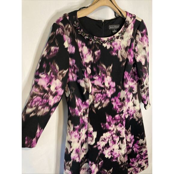 Jessica Howard Women's 12 Fit & Flare Dress Colorful Round Neck Jeweled Stretch - Picture 2 of 10